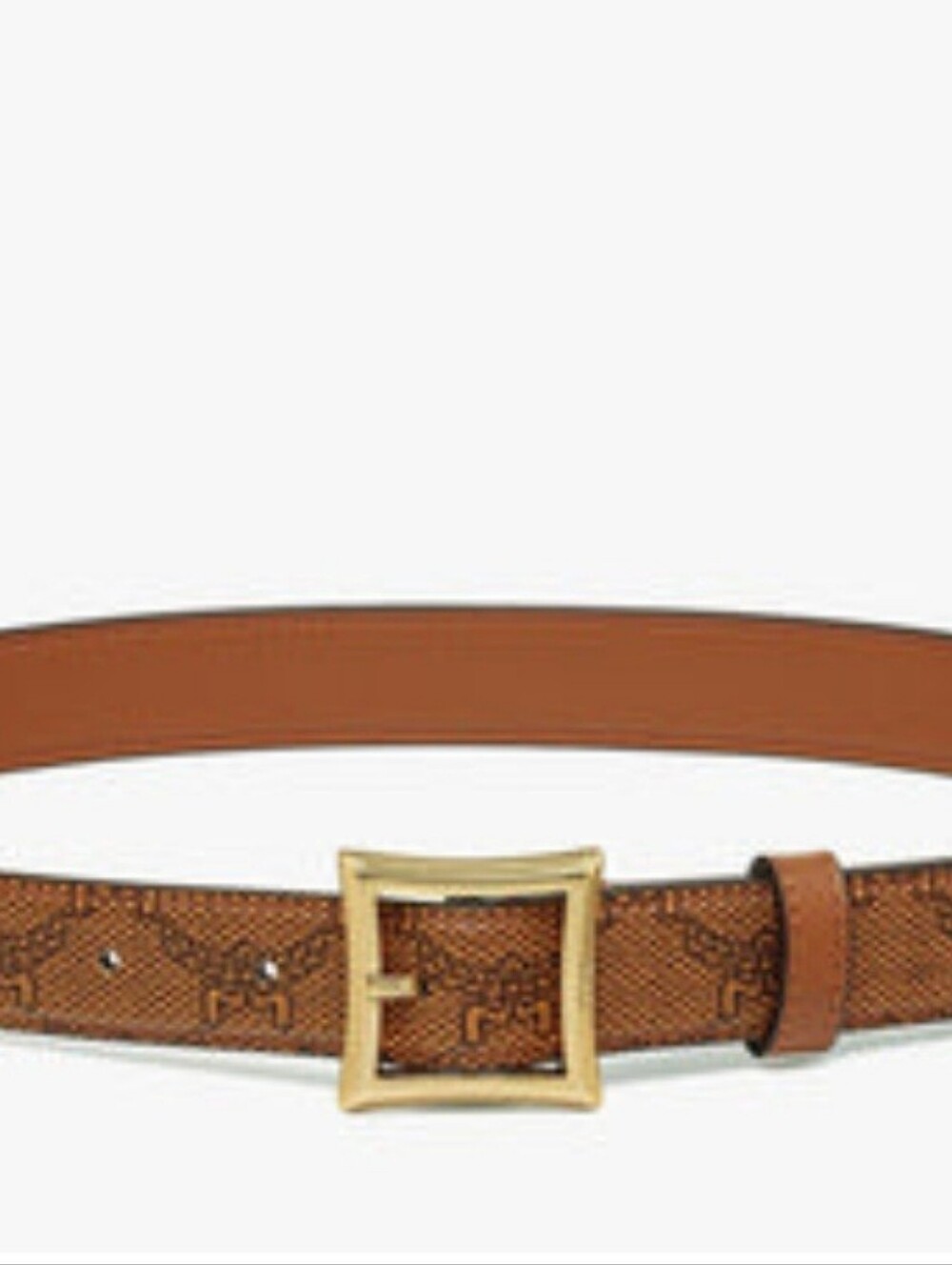 Authentic MCM Aren "1" In Lauretos Tan Leather Belt with Gold Square Buckle-NWT
